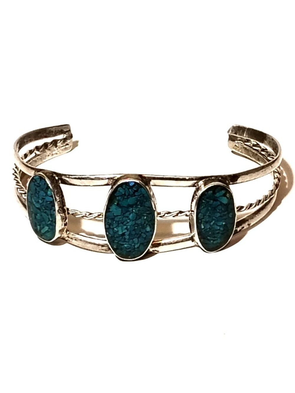 Vintage Estate Mexico Taxco Sterling Silver Turquoise Cuff Bracelet .925 Folk